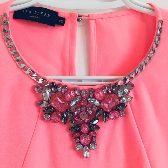 Ted Baker Meleni Embellished Top in Coral - Size 0 - Picture 5 of 9